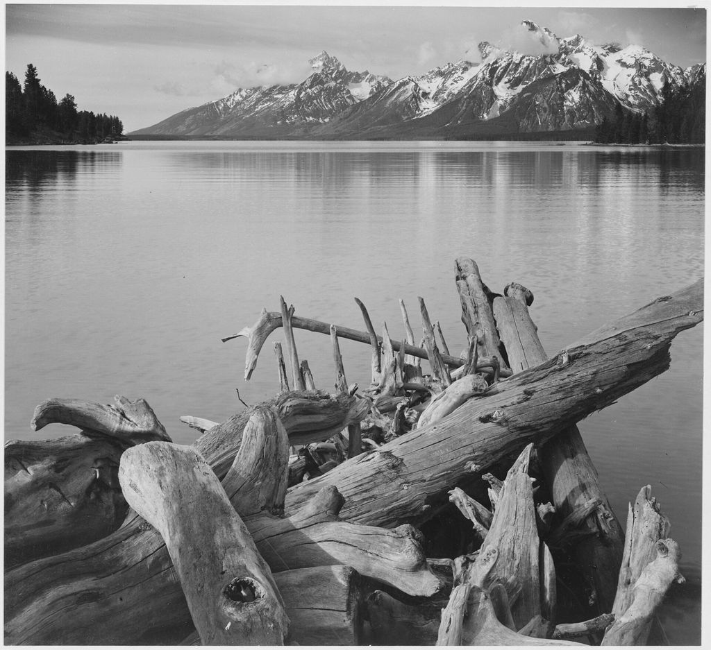 (Jackson Lake in foreground, with Teton Range in background, view looking southwest from north end of the lake.), Grand - NARA - 519909.jpg