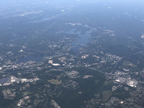 2022-09-09 17 19 34 UTC minus 4 Aerial view of Netcong (lower left), Stanhope (left), Hopatcong (upper left), Mount Arlington (right) and Roxbury (lower right) in Morris and Sussex counties, New Jersey, with Lake Hopatcong visible in the center.jpg
